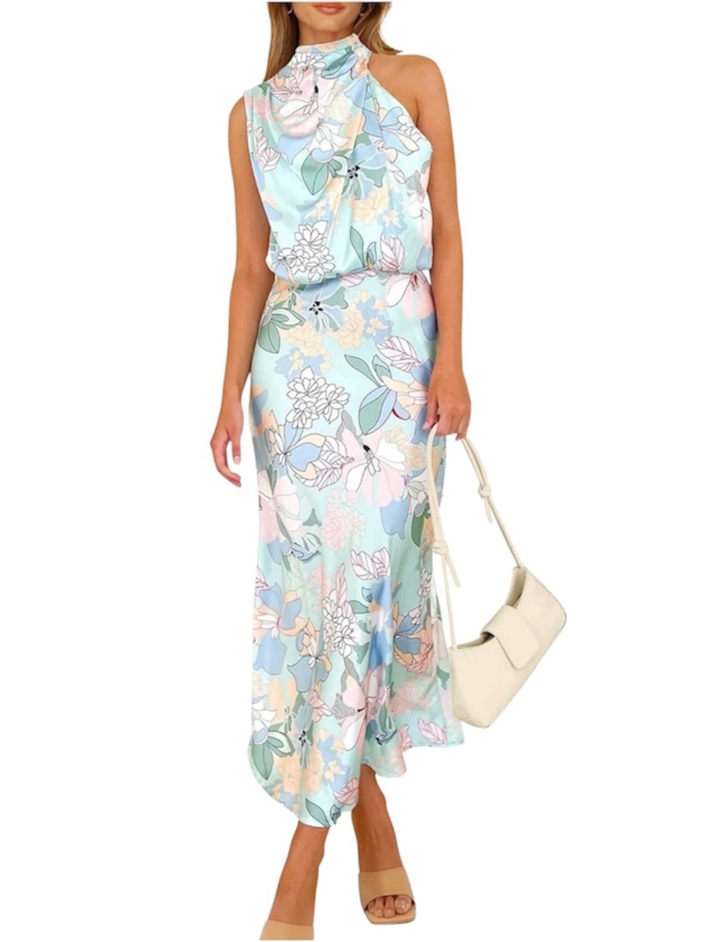 PRETTYGARDEN Women’s SMALL Satin Elegant Sleeveless Mock Neck Cocktail Dress NEW